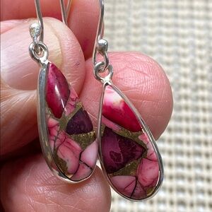 RED ROSE DAHLIA TURQUOISE EARRINGS In  Solid Sterling Silver 925